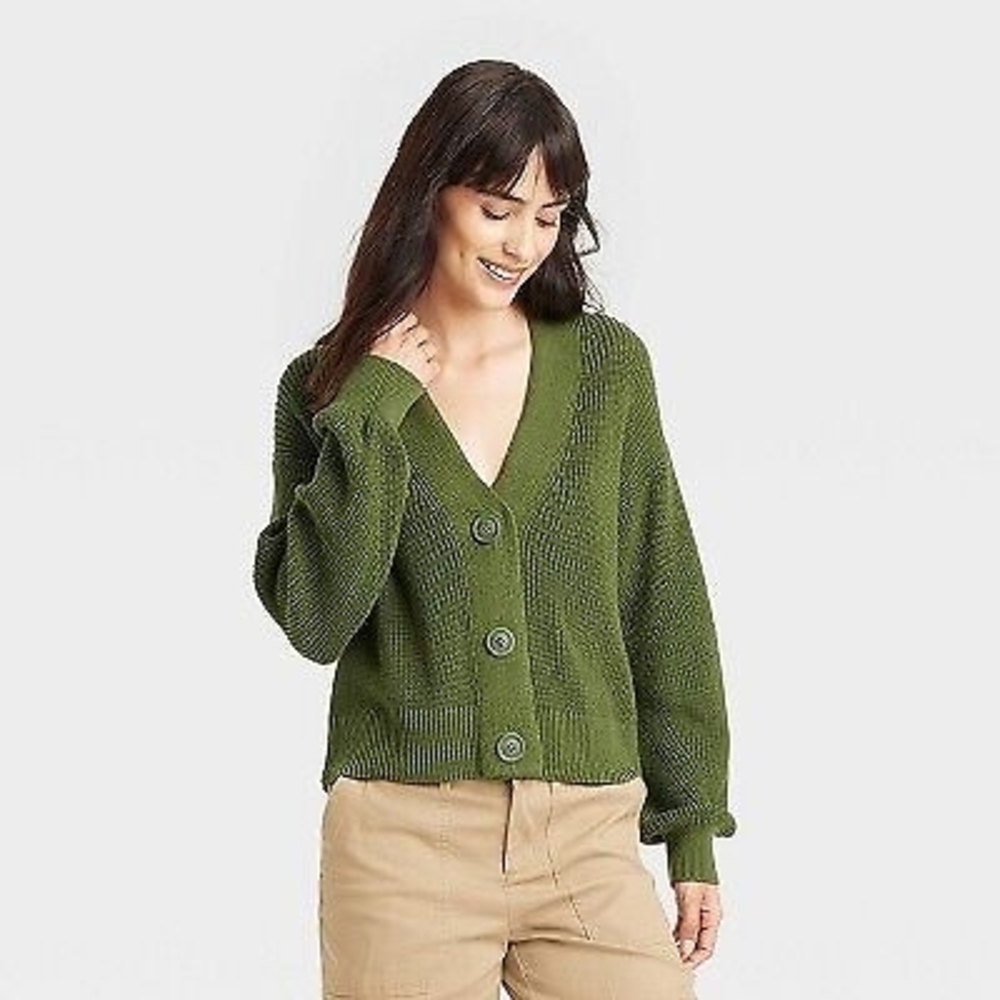 Universal Thread Shaker Stitch Button Up Slouchy Cardigan Green Xs